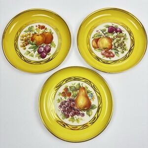 8" Fruit Plates Yellow & 22k Gold Trim Hand Painted Lot Of 3 Hyalyn Porcelain